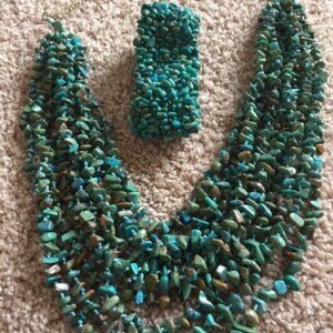 10 Strands of turquoise chip necklace, bracelet set